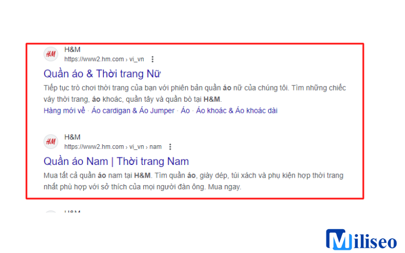 Mẫu thẻ Meta Description thu hút của website H&M